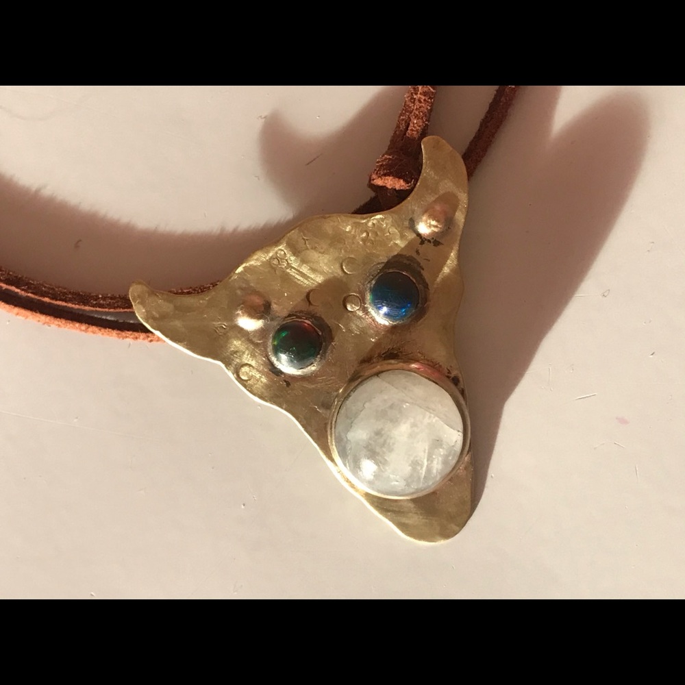 Black opal & Moonstone Bull Necklace